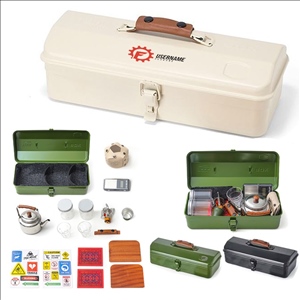 Metal Portable Tool Box with Tea Kettle Cups Stove Set